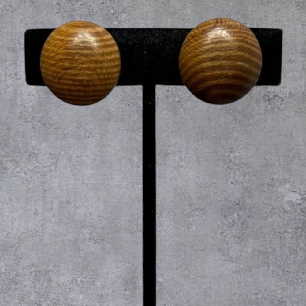 Clip On‎ Earrings Womens Brown Good Vintage Wood Dome Studs Boho
